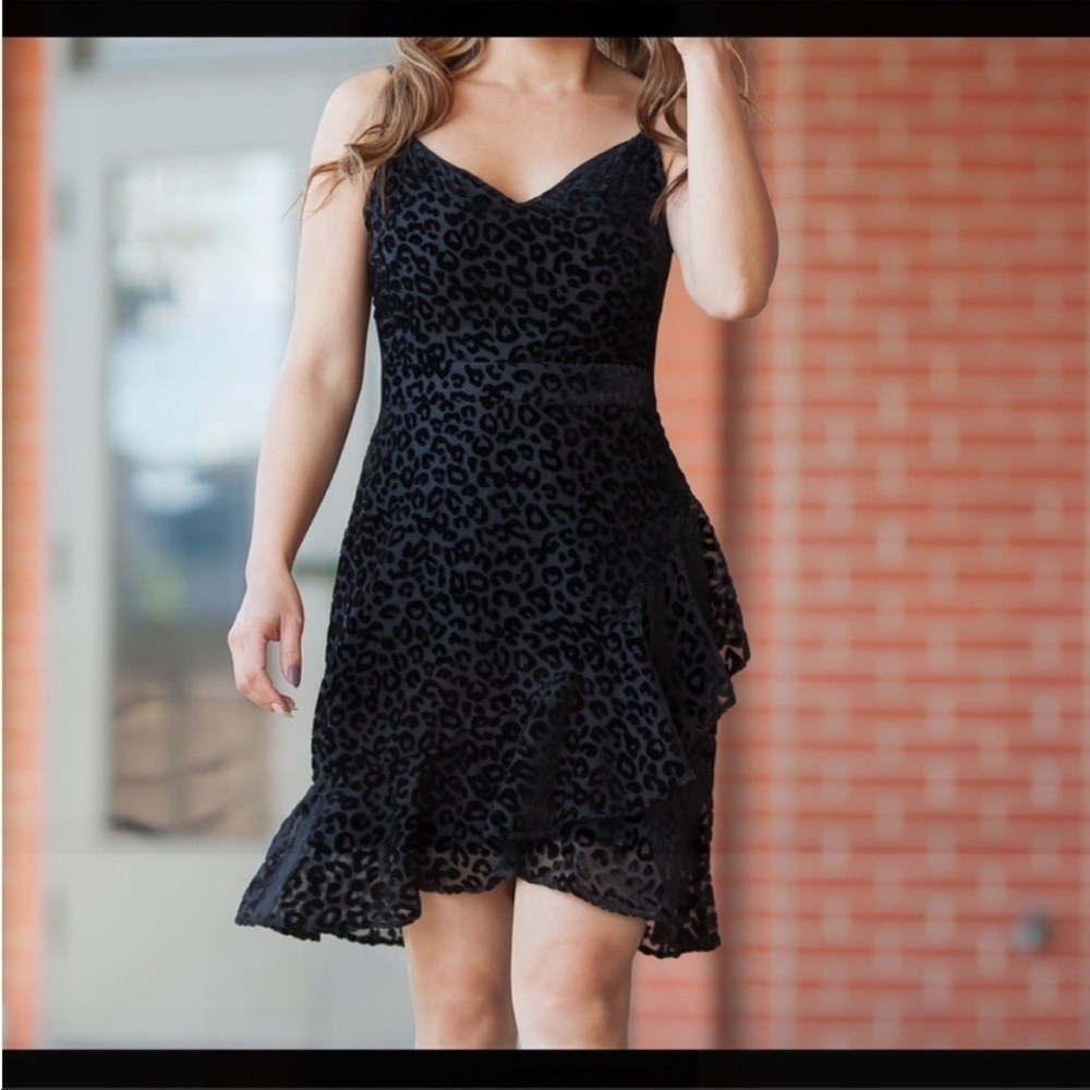 NWT Banana Republic Dress Mini Leopard Velvet Ruffle Cocaktail NYE Fit Flare 10